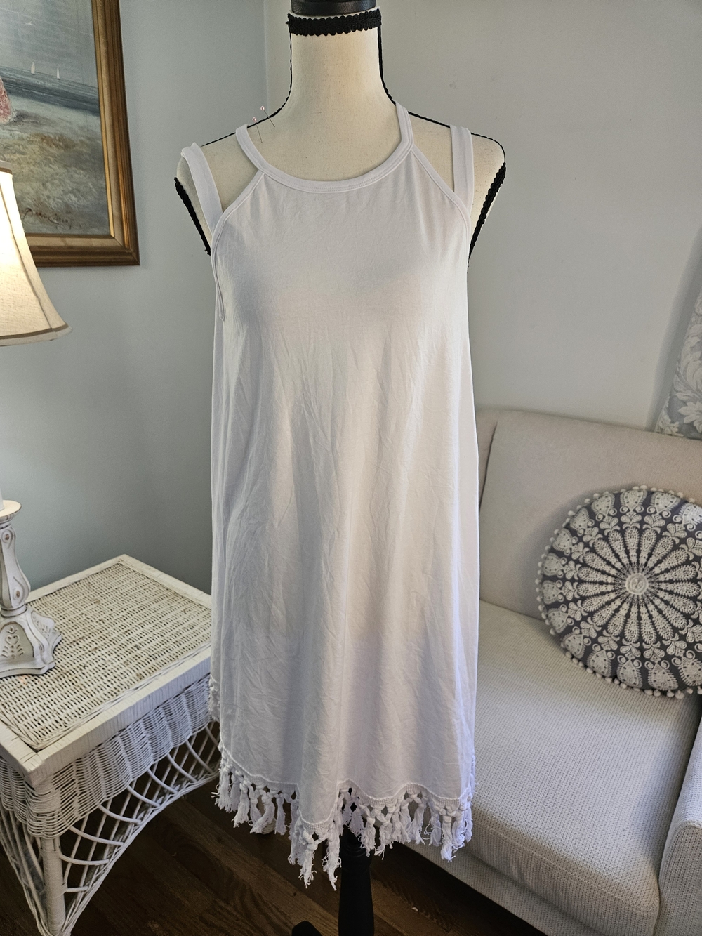 Cupshe White Tassel-Hem Double-Strap Swim Coverup